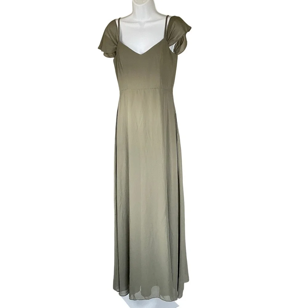 Birdy Grey Women Fairy Off Shoulder Chiffon Maxi‎ Dress XS Homecoming Olive